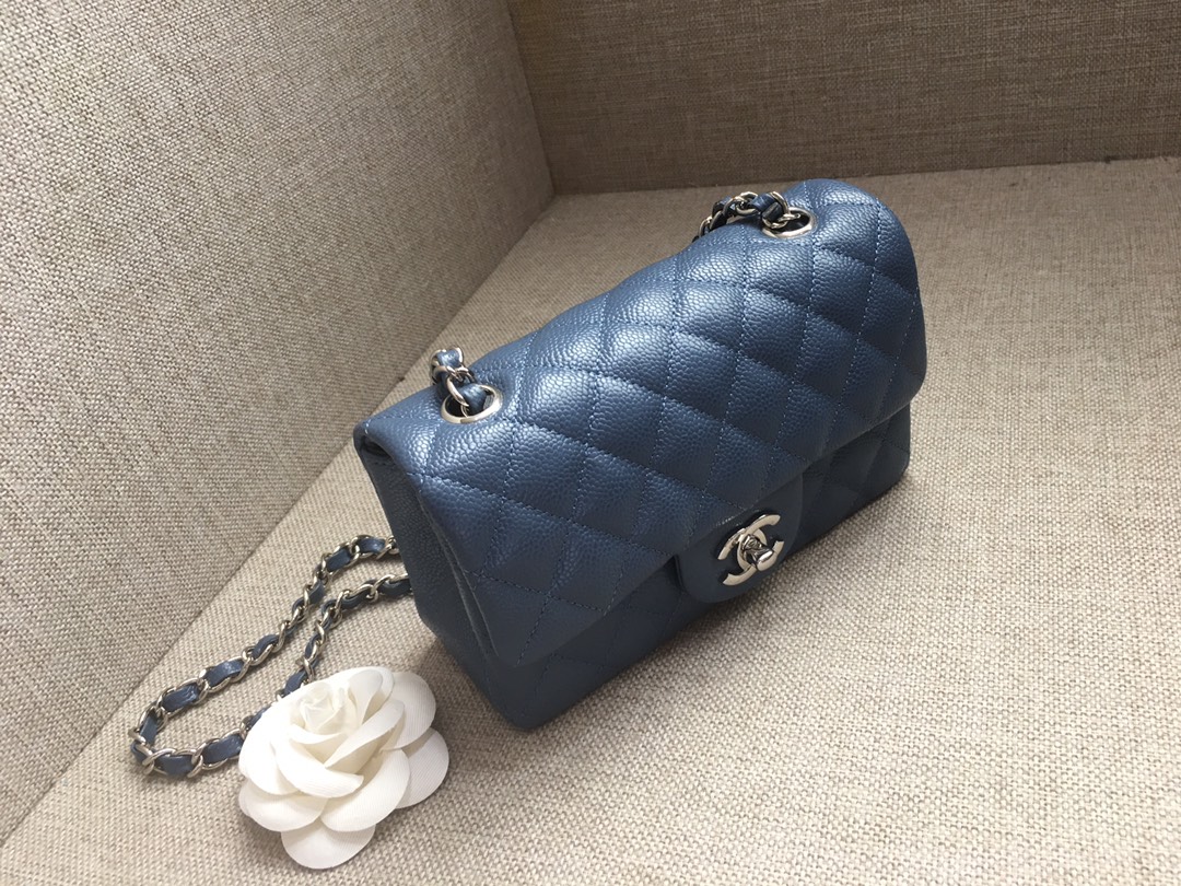 Small Classic Flap Caviar Bag A01116 Dark Blue/Silver